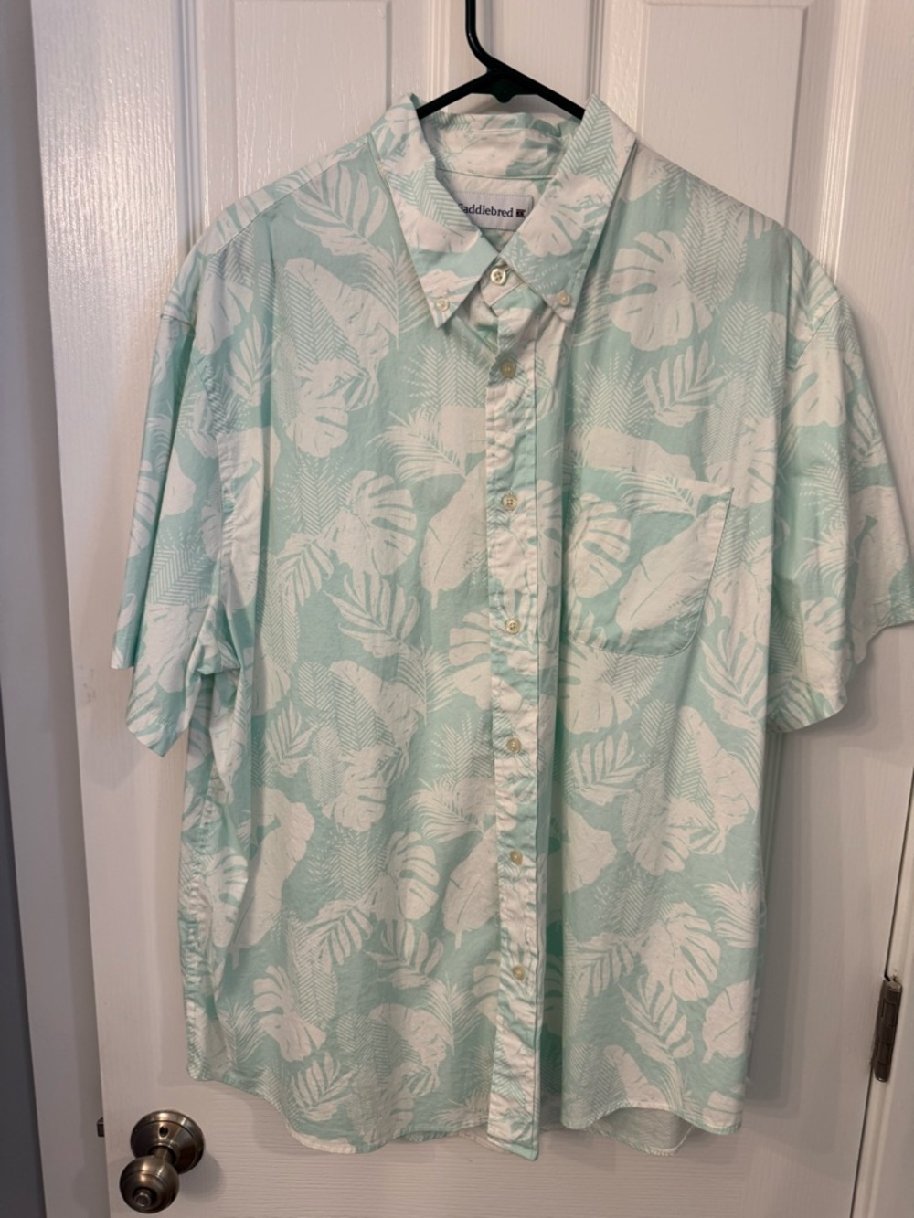 Saddlebred Mint Green & White Tropical Print Short-Sleeve Button-Down Shirt XXL